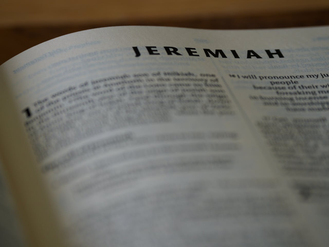 journey Detailed close-up of the Book of Jeremiah in the Holy Bible with text in focus.