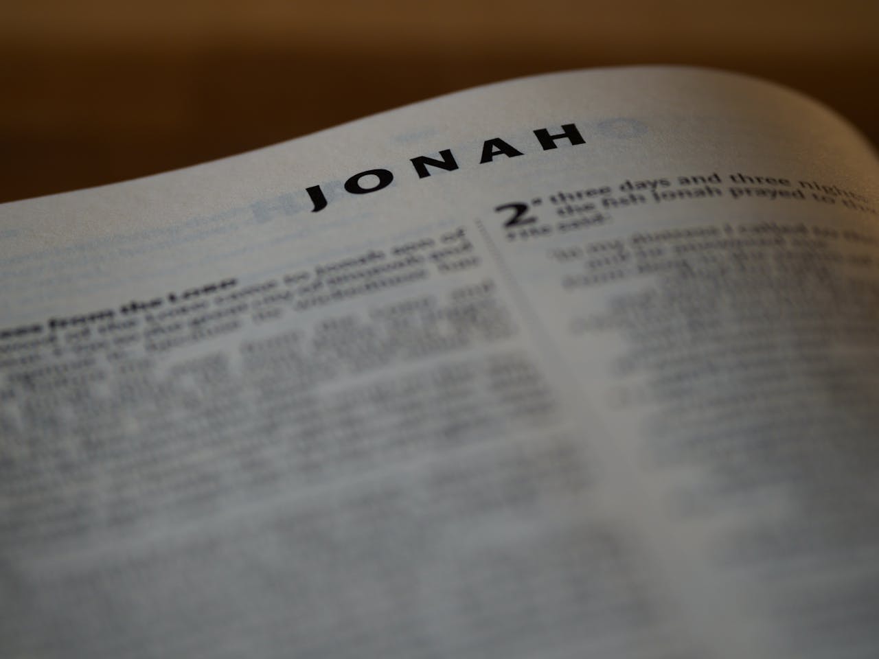 who-we-are Blurred Bible page focusing on the Book of Jonah with visible text.
